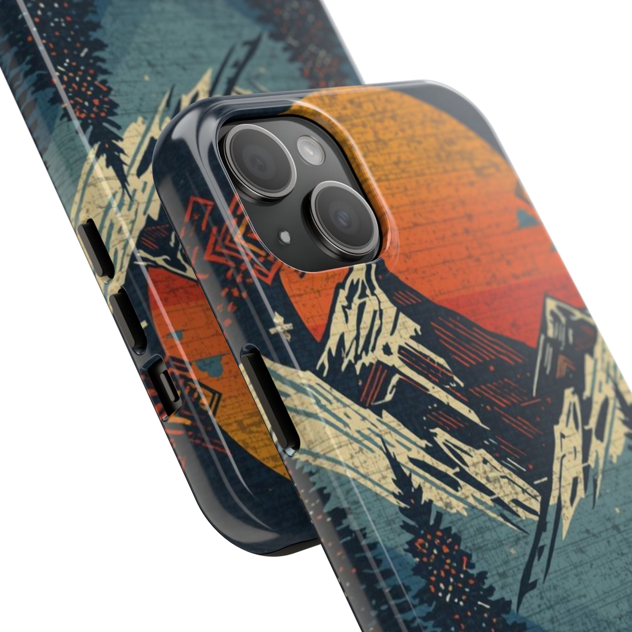 Tough Phone Case — Retro Mountain Sunset Design