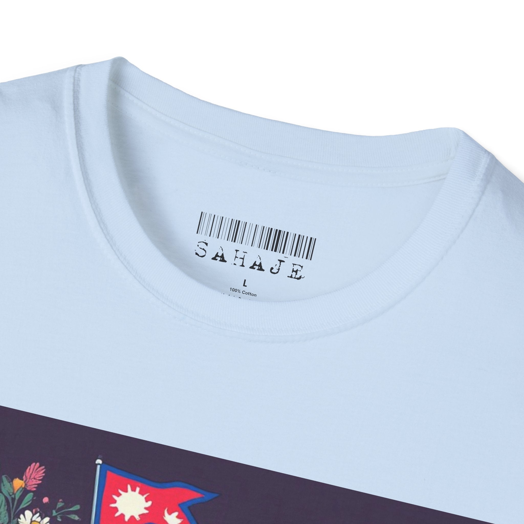 Bicycle Floral T-Shirt – Pink Bike with Baskets & "Sahaje" Text