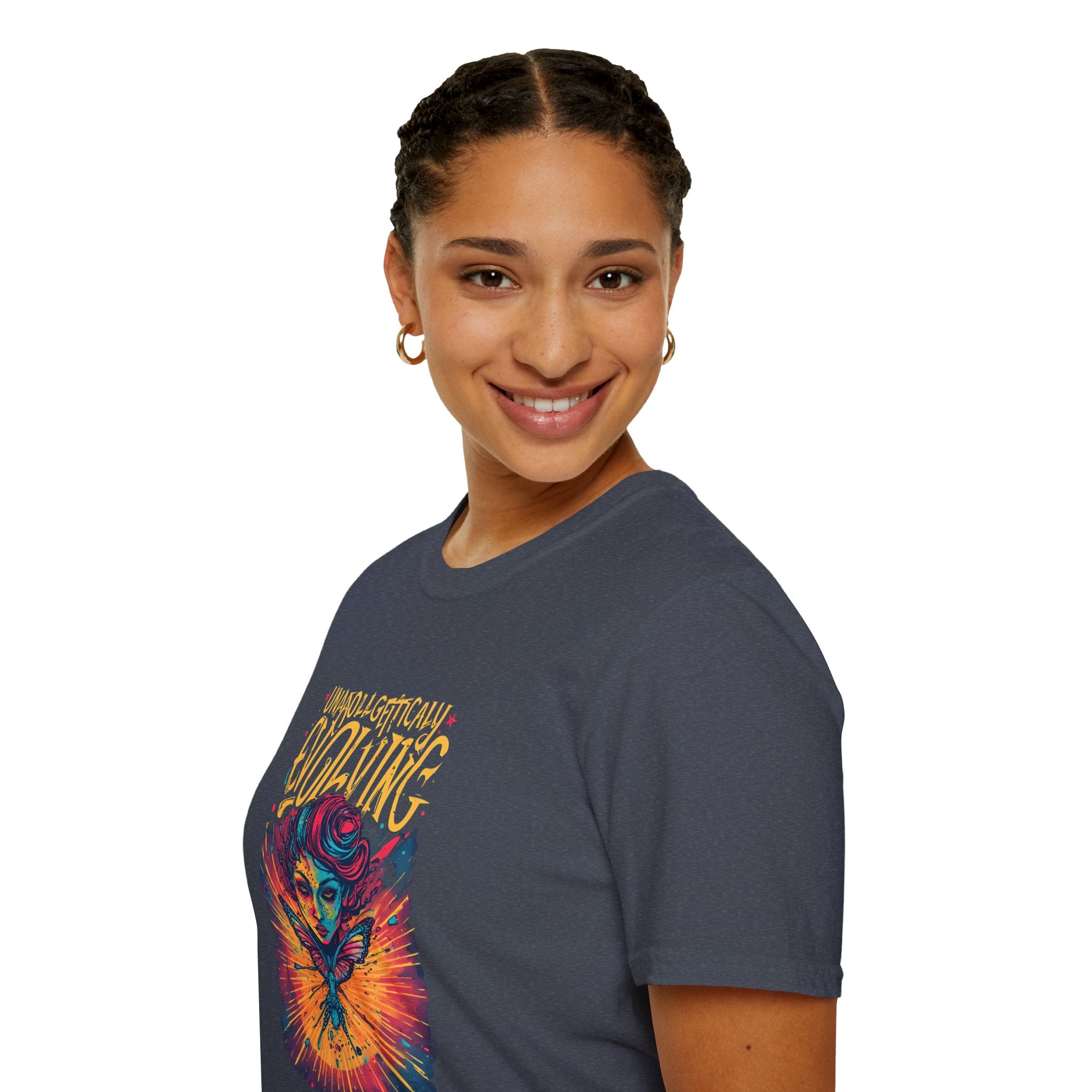 Unapologetically Evolving T-Shirt — Vibrant Butterfly Woman Graphic Tee