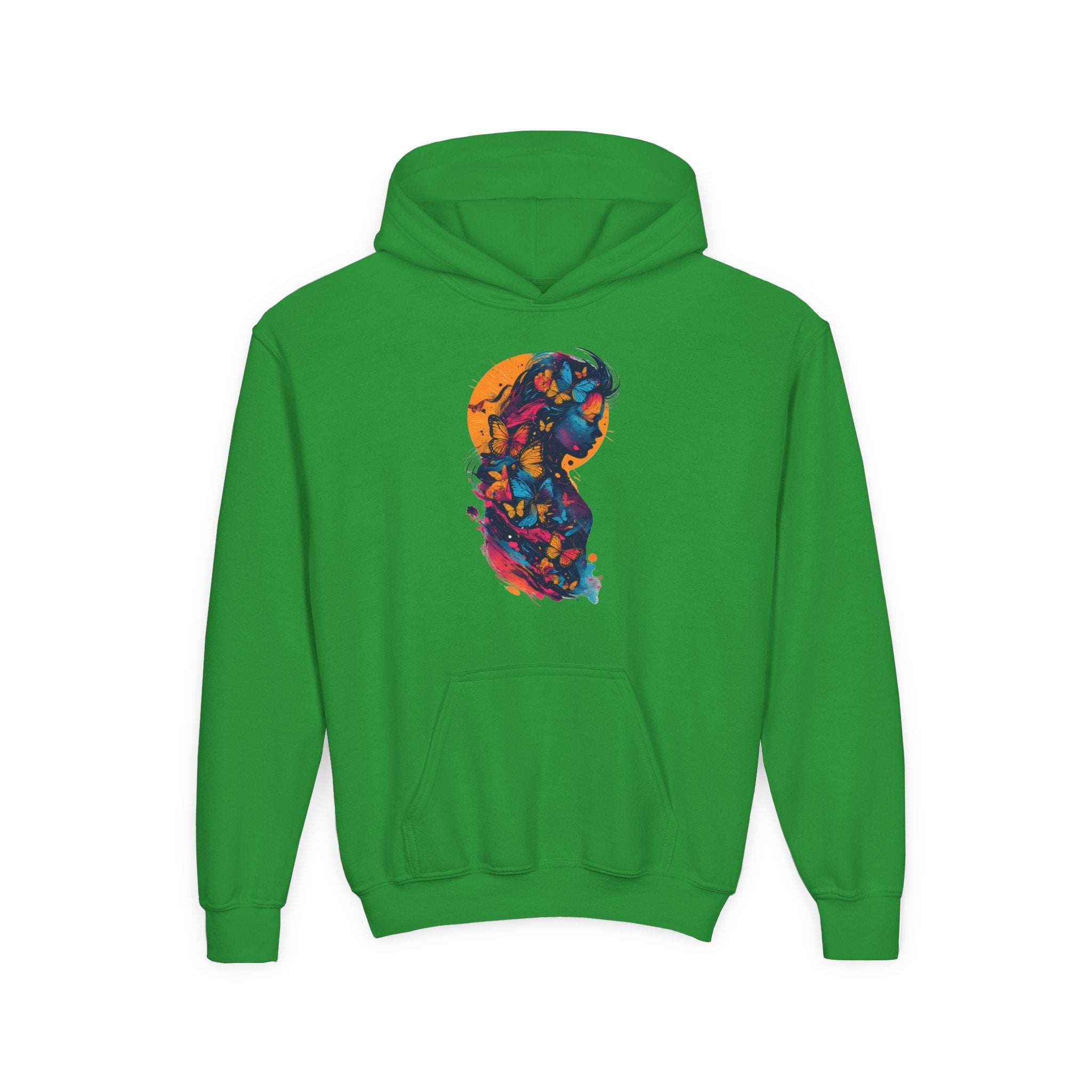 Youth Hoodie — Colorful Butterfly Silhouette Kids Pullover