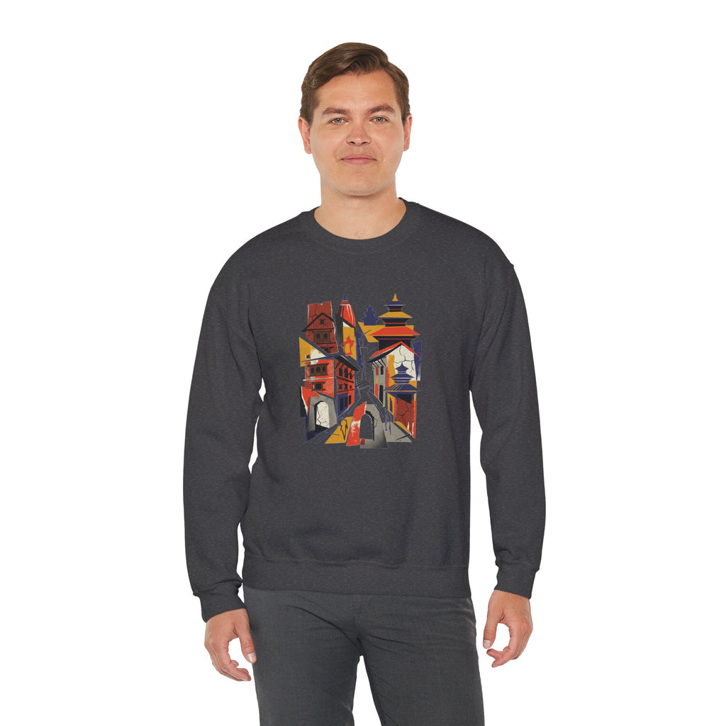 Architectural Cityscape Crewneck Sweatshirt — Abstract Urban Alley Art
