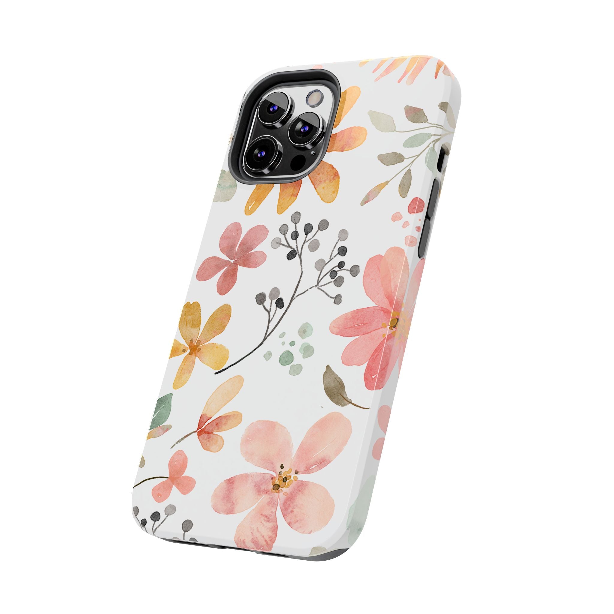 Floral Watercolor Tough Phone Case — Pink & Peach Botanical Protection