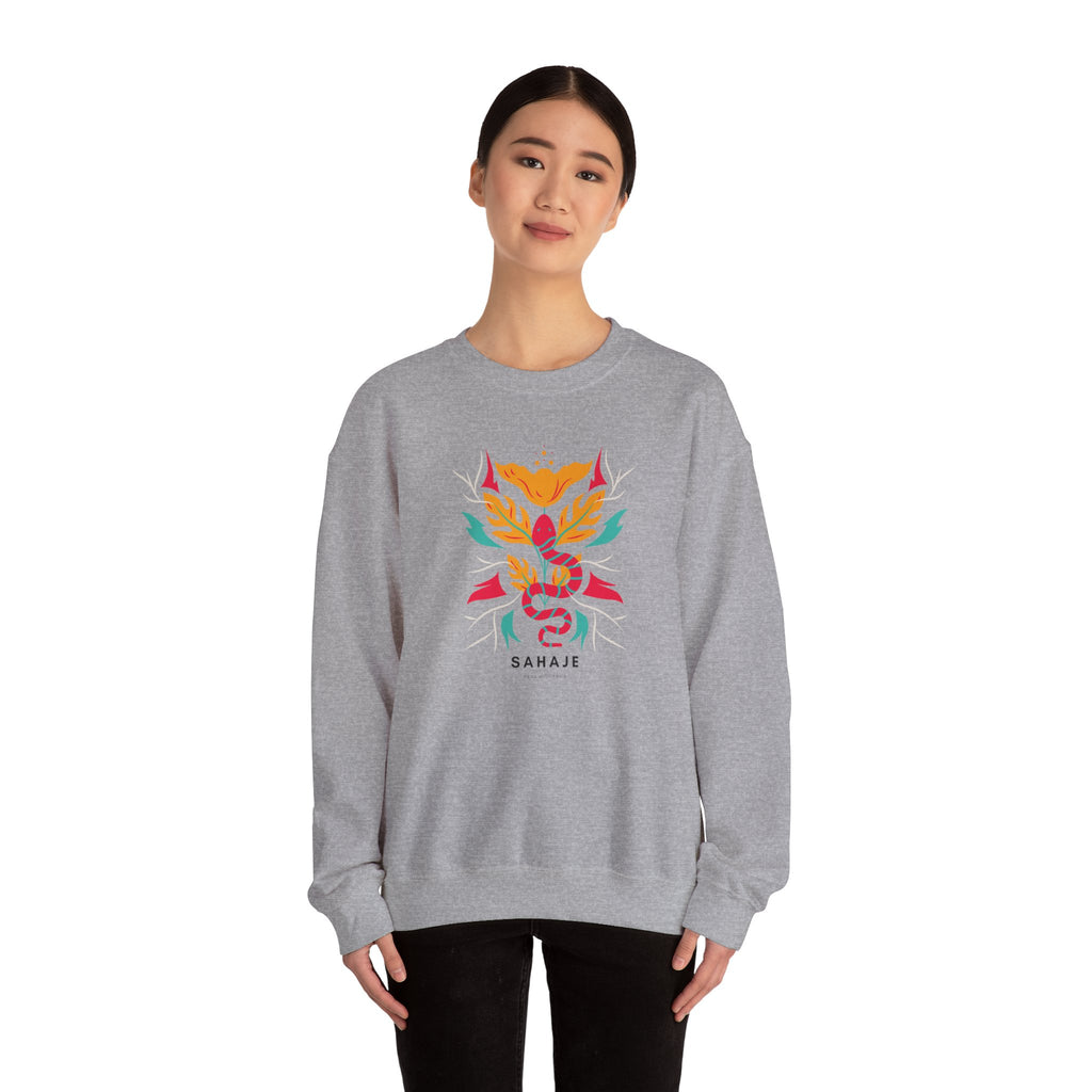 Sahajé Floral Snake Crewneck Sweatshirt — Colorful Botanical Serpent Graphic
