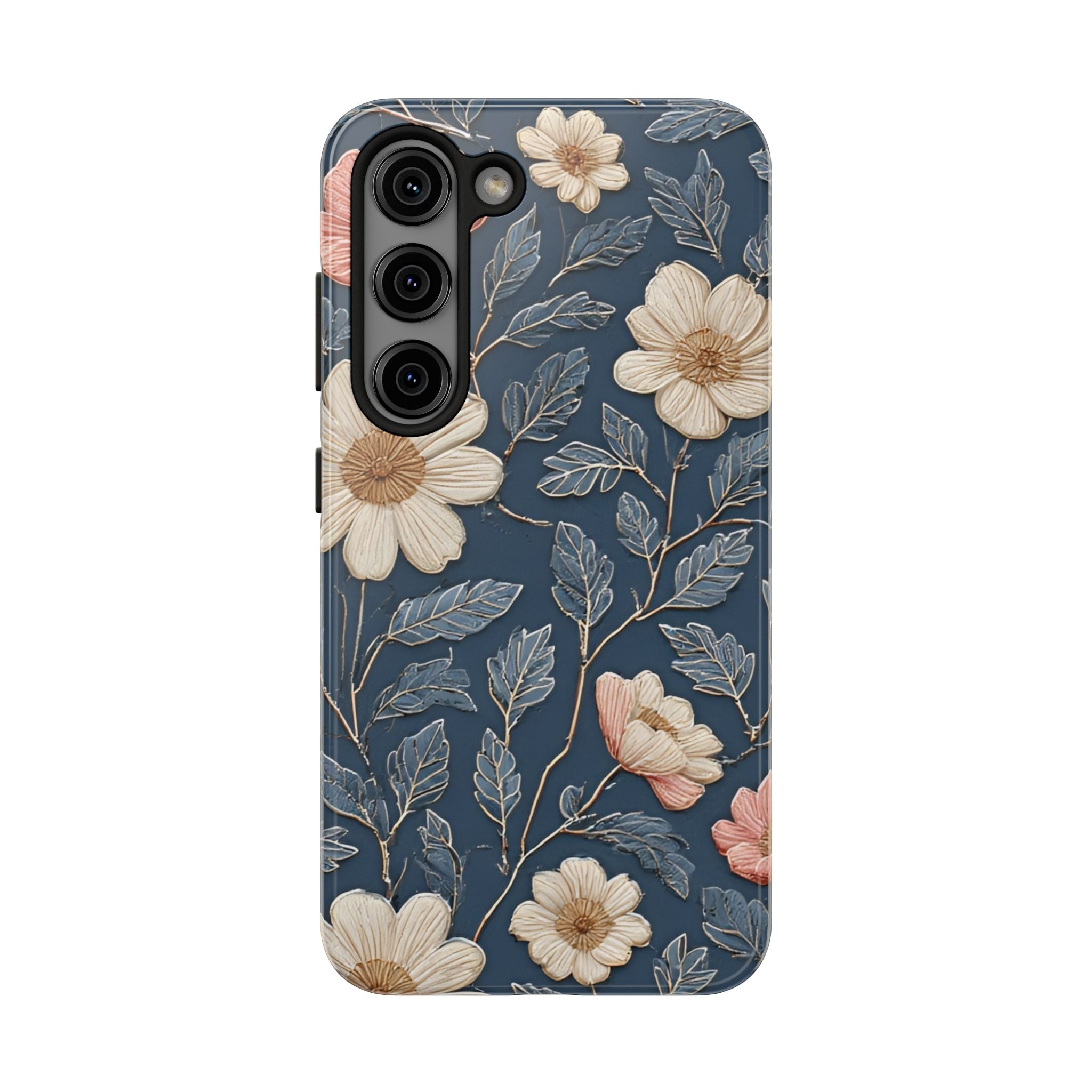 Floral Tough Phone Case — Vintage Blue Daisy Protective Cover