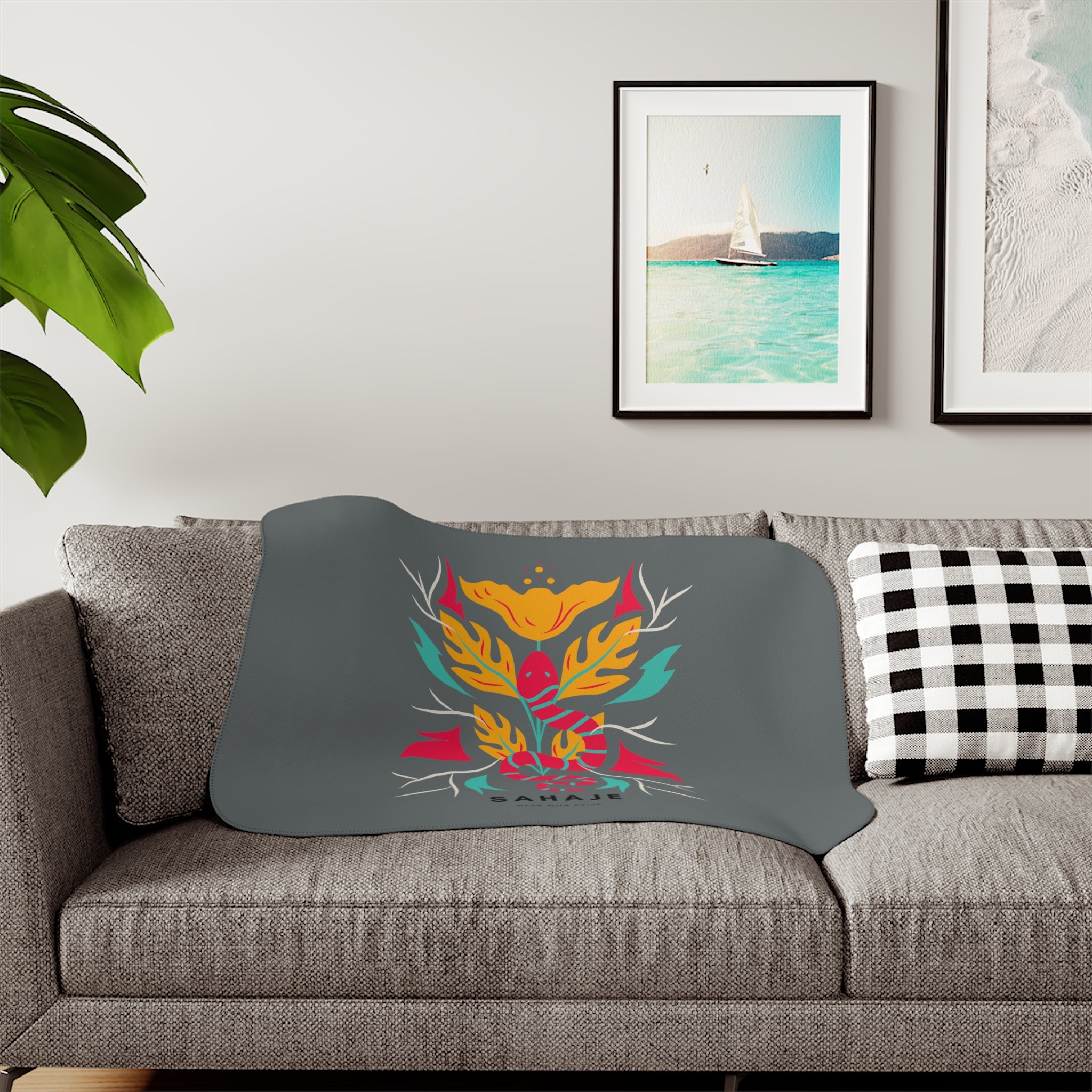 Sahaje Floral Snake Sherpa Blanket – Cozy Two-Tone Throw