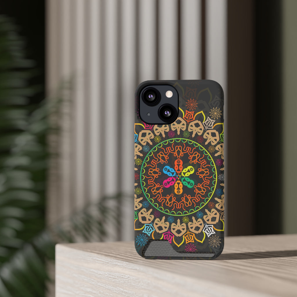 Colorful Mandala Phone Case with Card Holder, Bohemian Phone Accessory, Gift for Him/Her, Vibrant Smartphone Case, Artistic Phone Cover