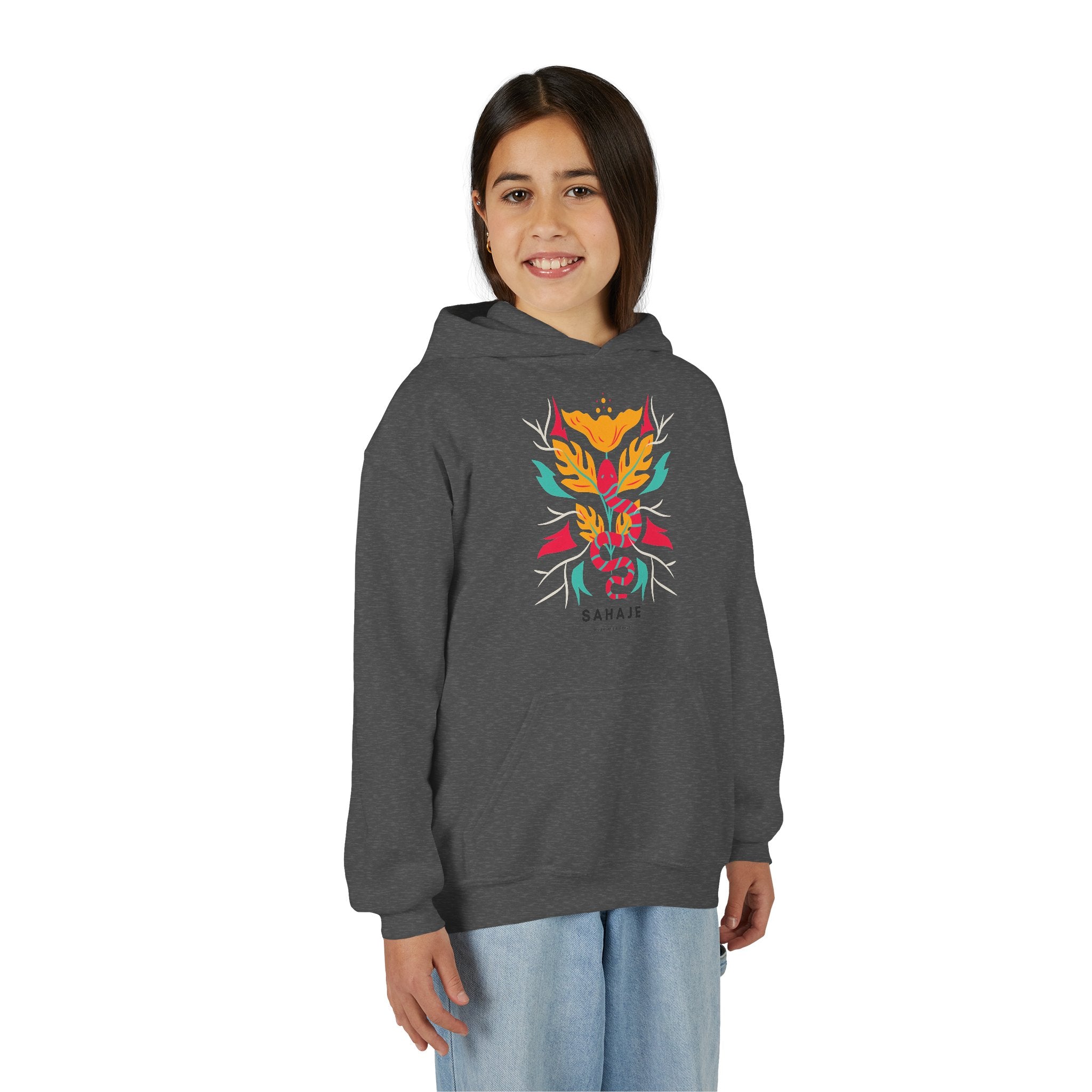 Youth Hoodie — Colorful Sahaja Floral Serpent Design