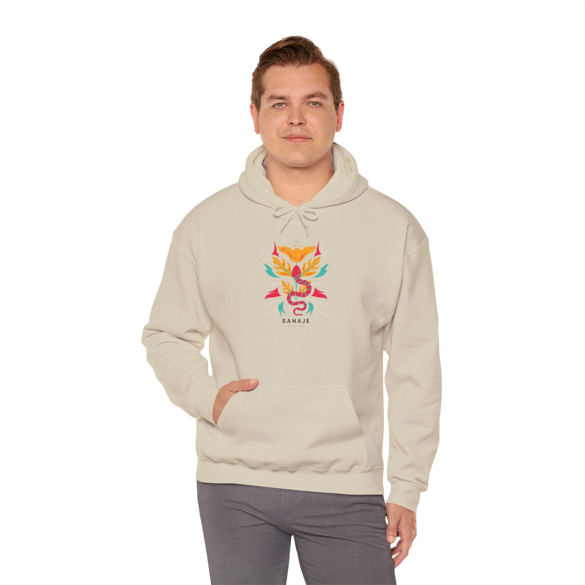 Floral Snake Hoodie — Colorful Serpent & Bloom Graphic Sweatshirt