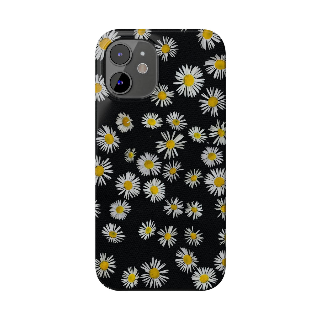 Daisy Pattern Slim Phone Case — Black Background Floral iPhone Case