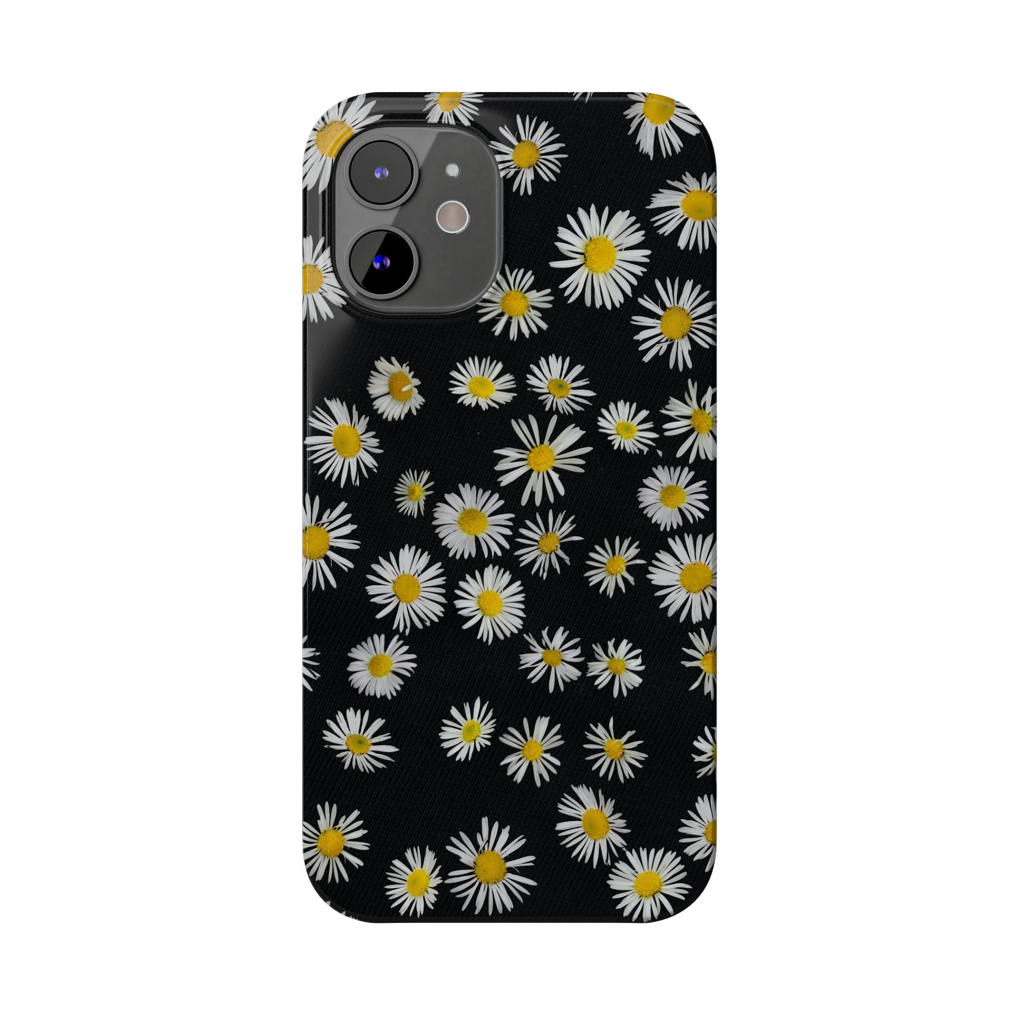 Daisy Pattern Slim Phone Case — Black Background Floral iPhone Case