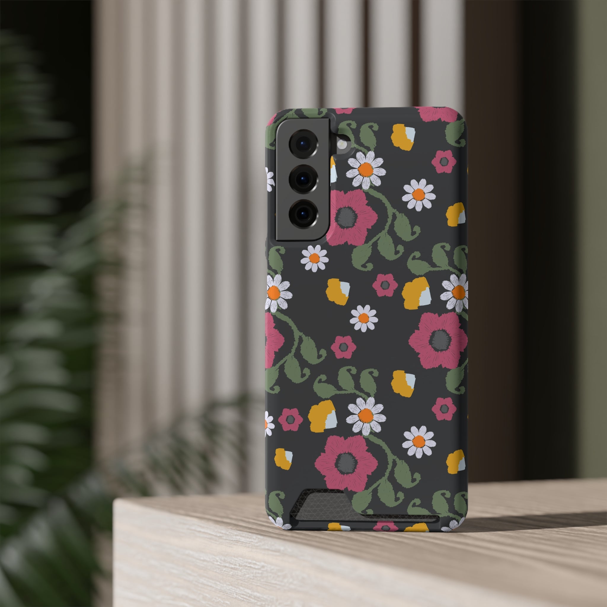 Floral Phone Case with Card Holder, Stylish Smartphone Accessory, Gifts for Her, Trendy Floral Design, Perfect for Spring & Summer