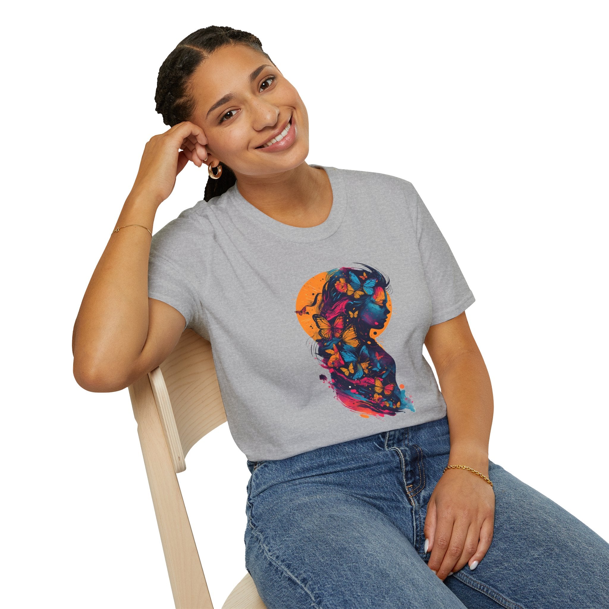 Butterfly Silhouette T-Shirt — Colorful Floral Profile Tee