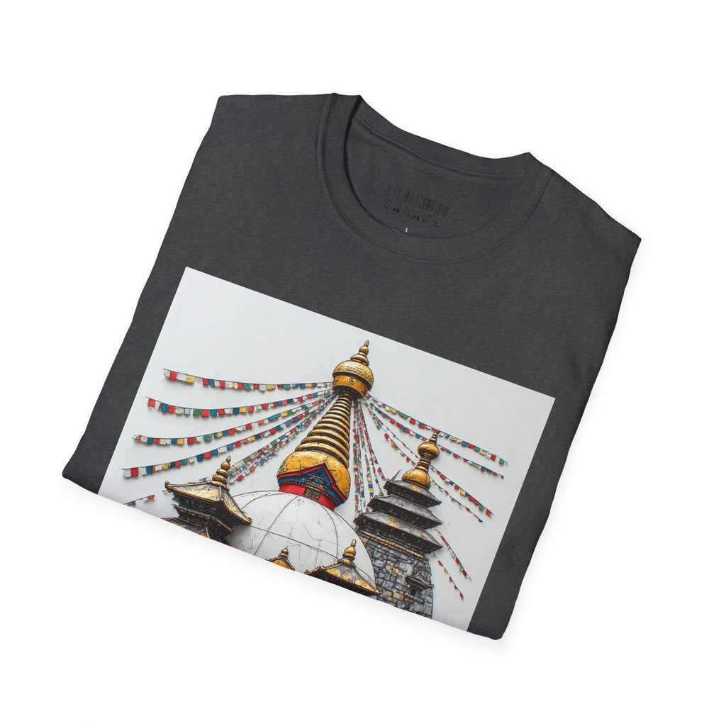 Nepal Temple Graphic T-Shirt — Boudhanath Stupa Prayer Flags Travel Tee