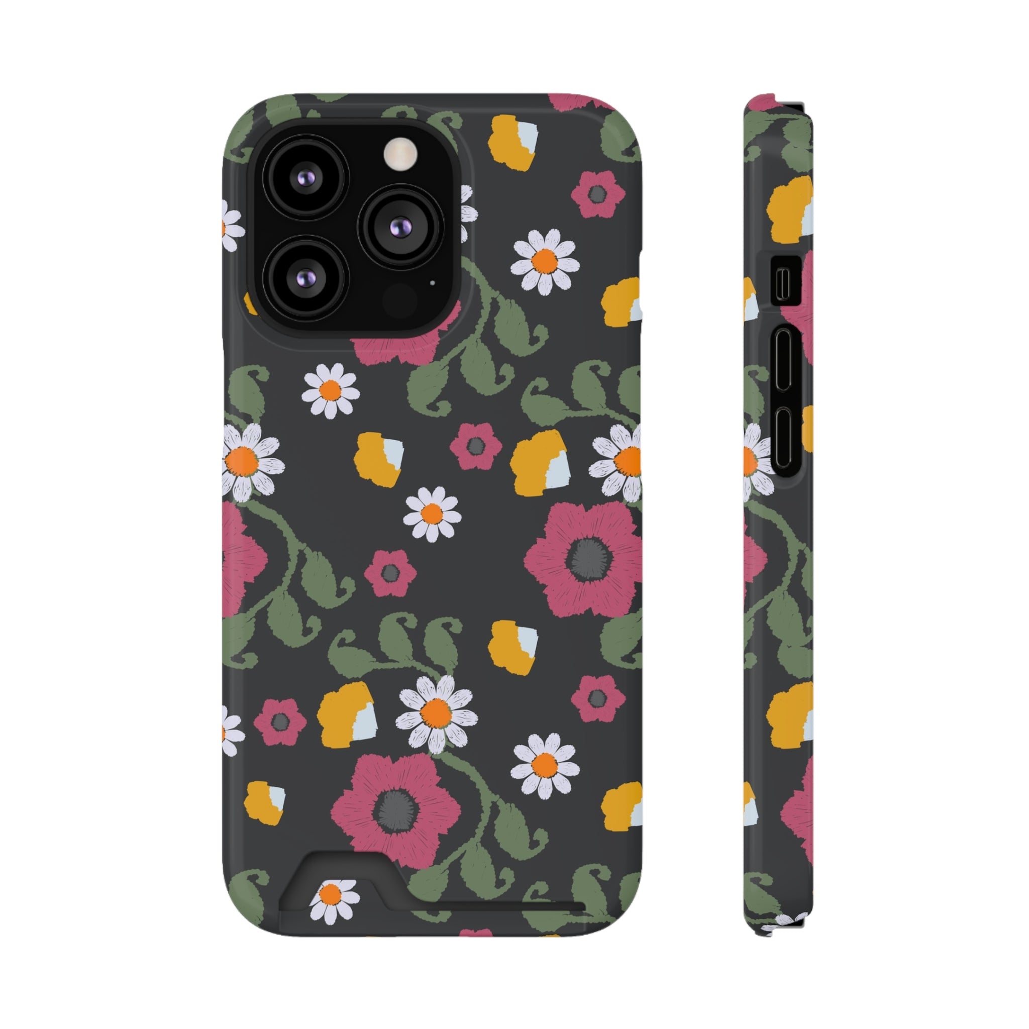 Floral Phone Case with Card Holder, Stylish Smartphone Accessory, Gifts for Her, Trendy Floral Design, Perfect for Spring & Summer