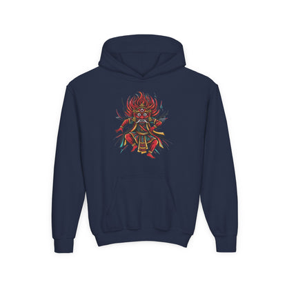 Youth Hoodie — Colorful Mythical Demon Mask Graphic