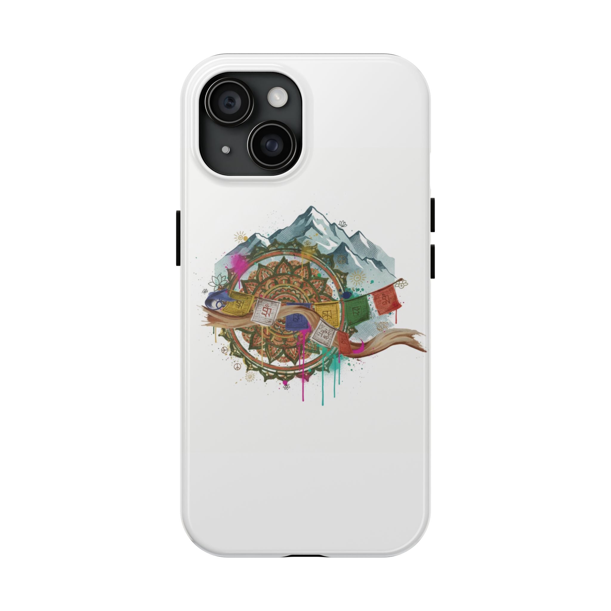 Mountain Compass Tough Phone Case with Prayer Flags & Fish Design