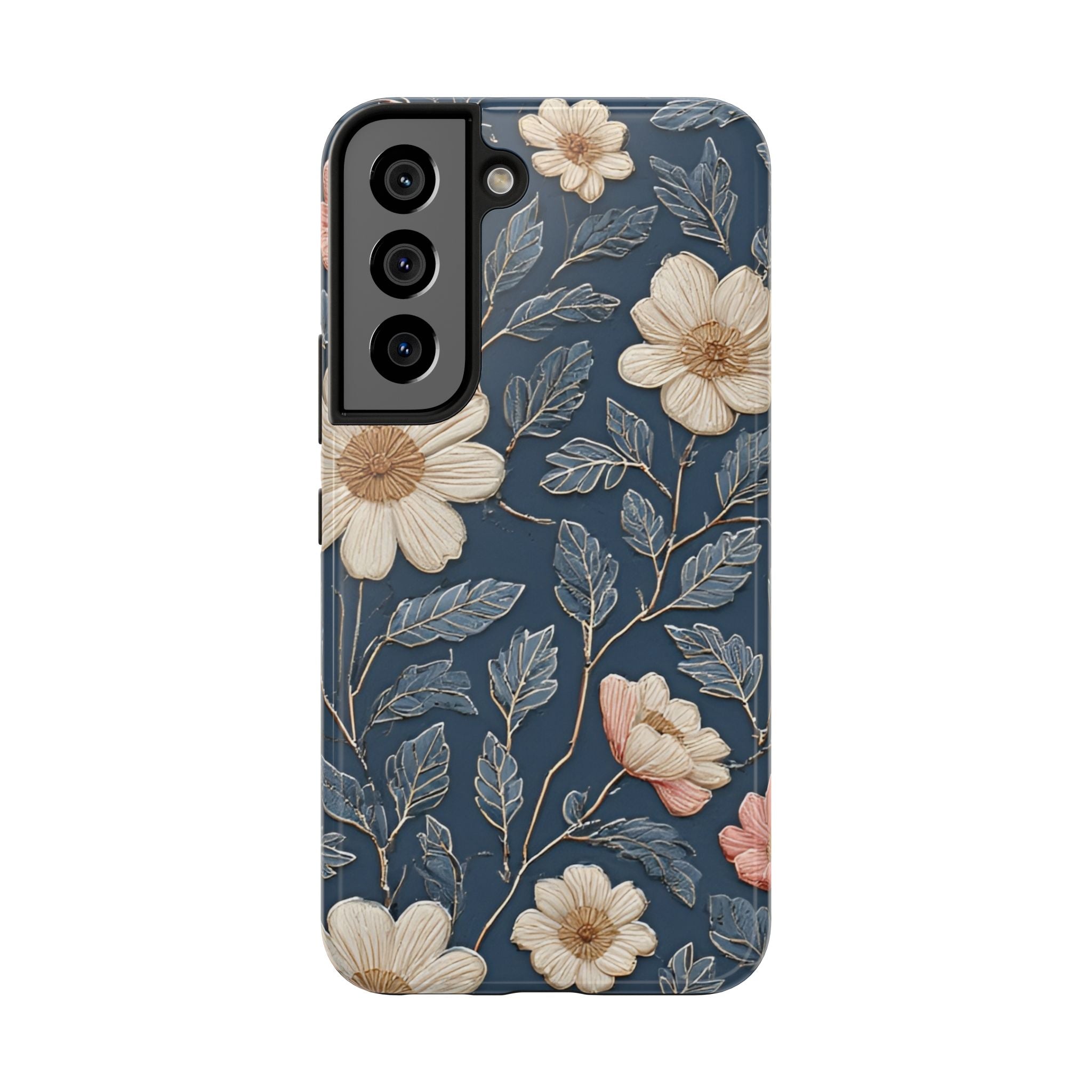 Floral Tough Phone Case — Vintage Blue Daisy Protective Cover