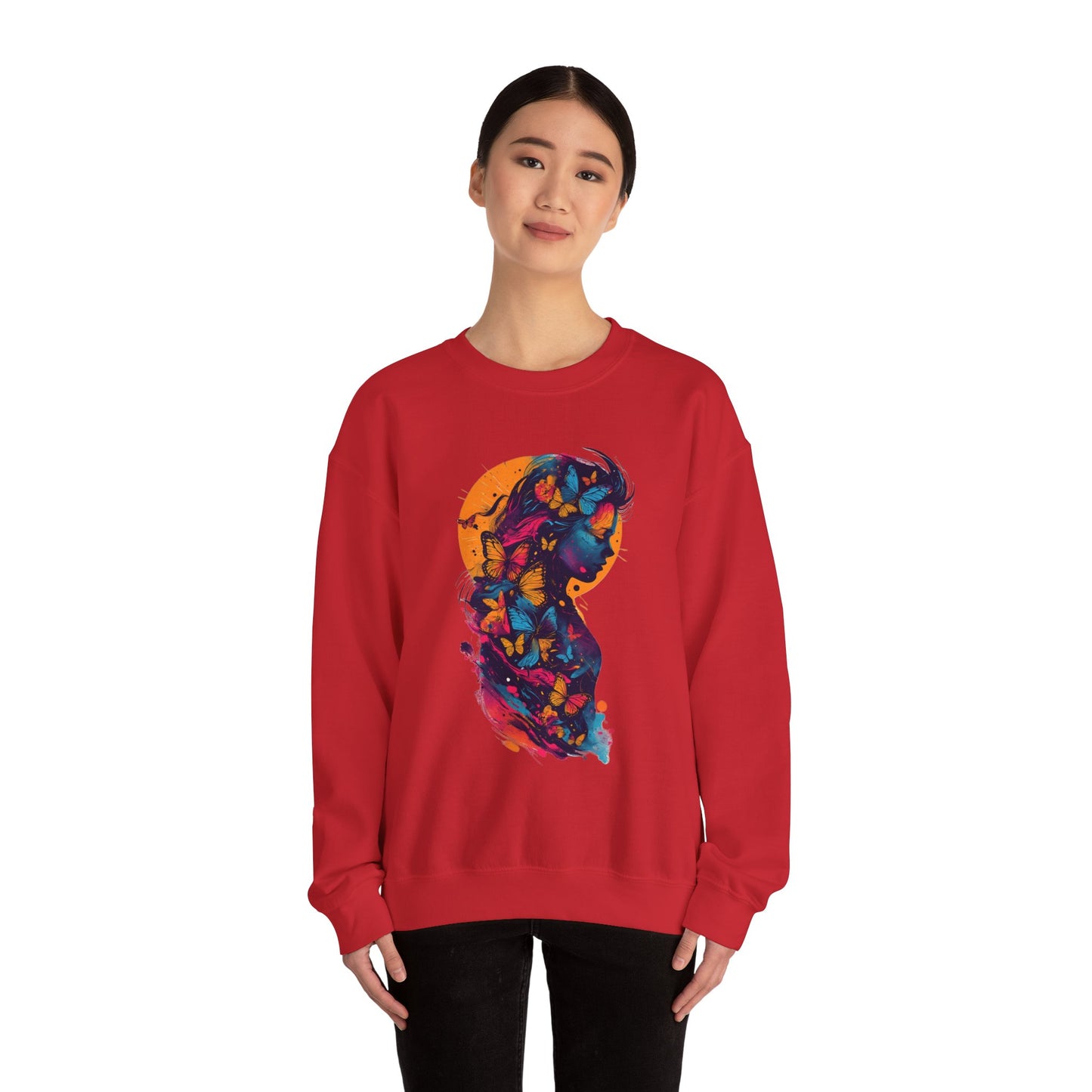 Butterfly Silhouette Crewneck Sweatshirt — Colorful Butterfly Profile Graphic