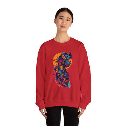 Butterfly Silhouette Crewneck Sweatshirt — Colorful Butterfly Profile Graphic