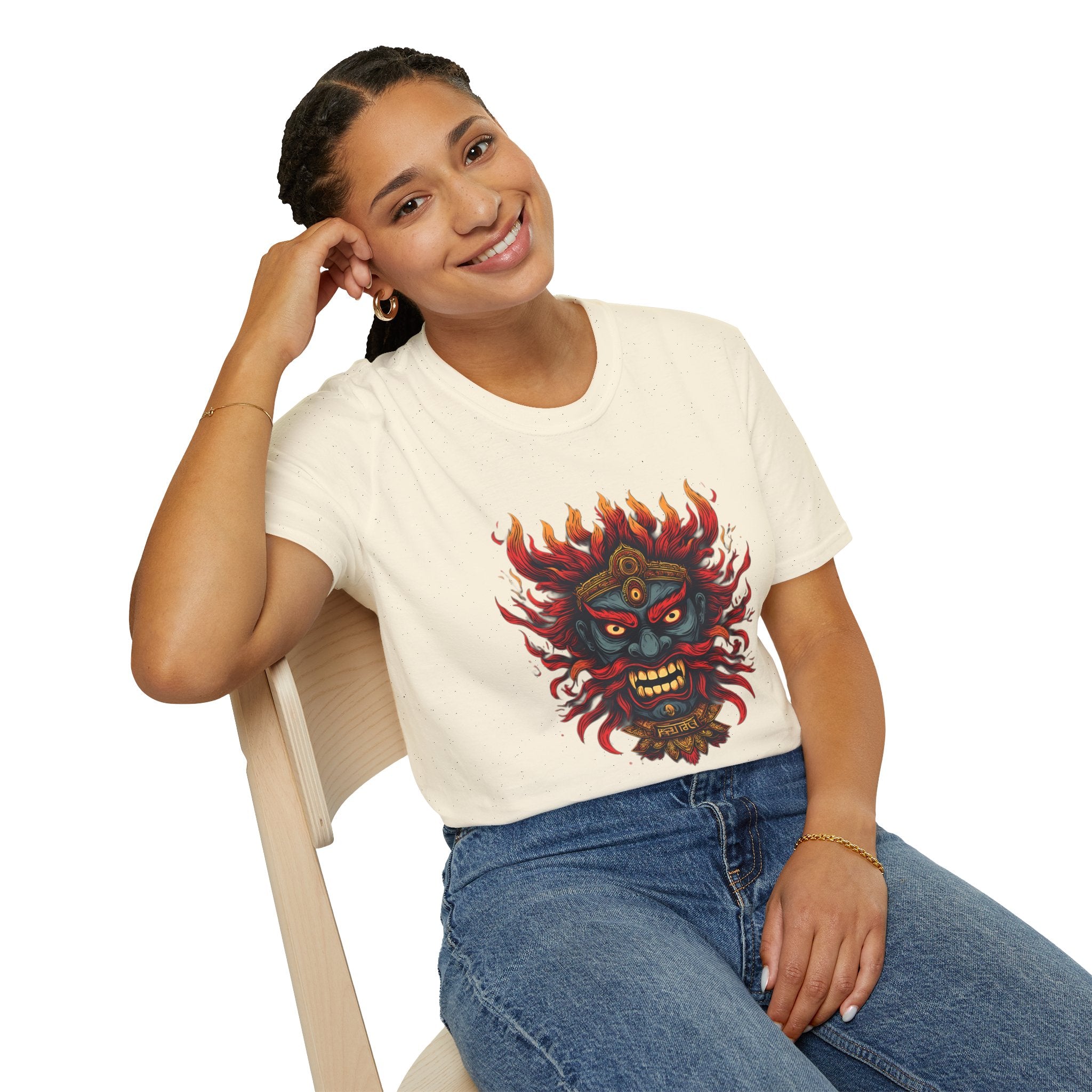 Flaming Demon Mask T-Shirt — Fierce Tattoo-Style Graphic Tee