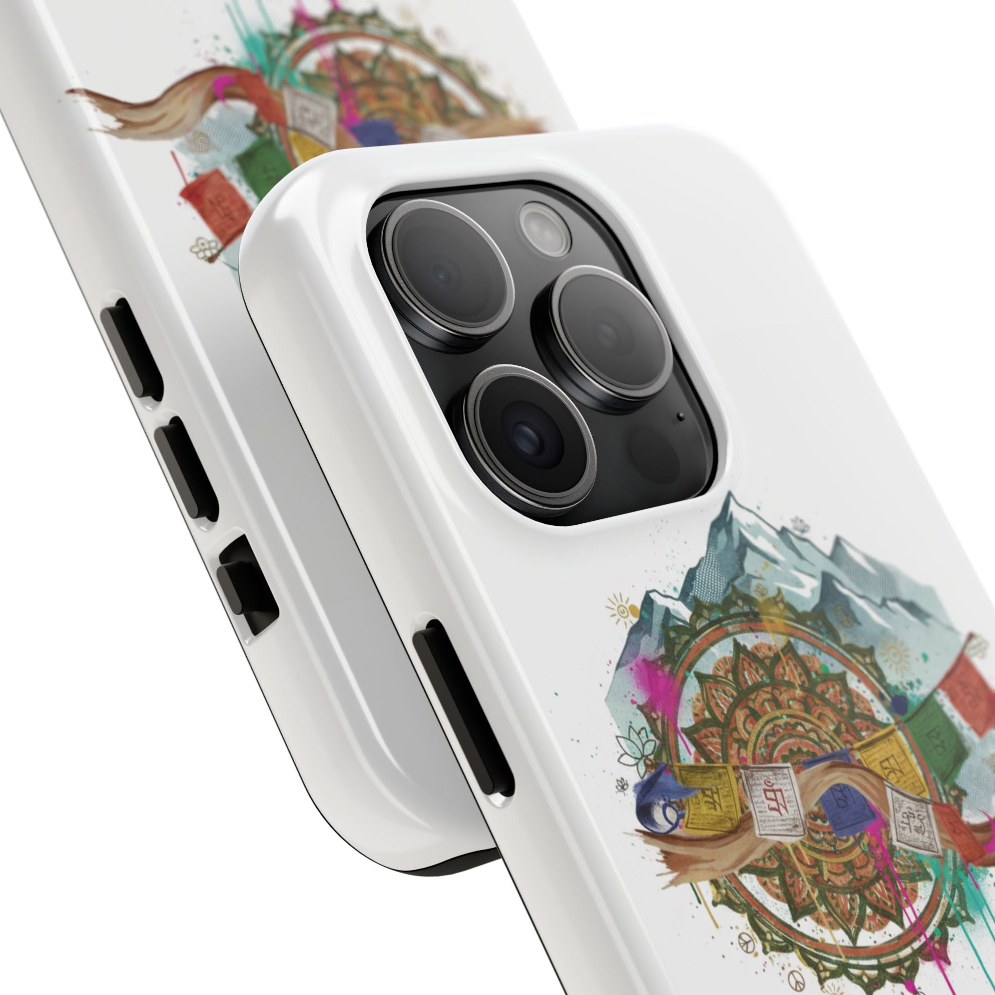 Mountain Compass Tough Phone Case with Prayer Flags & Fish Design