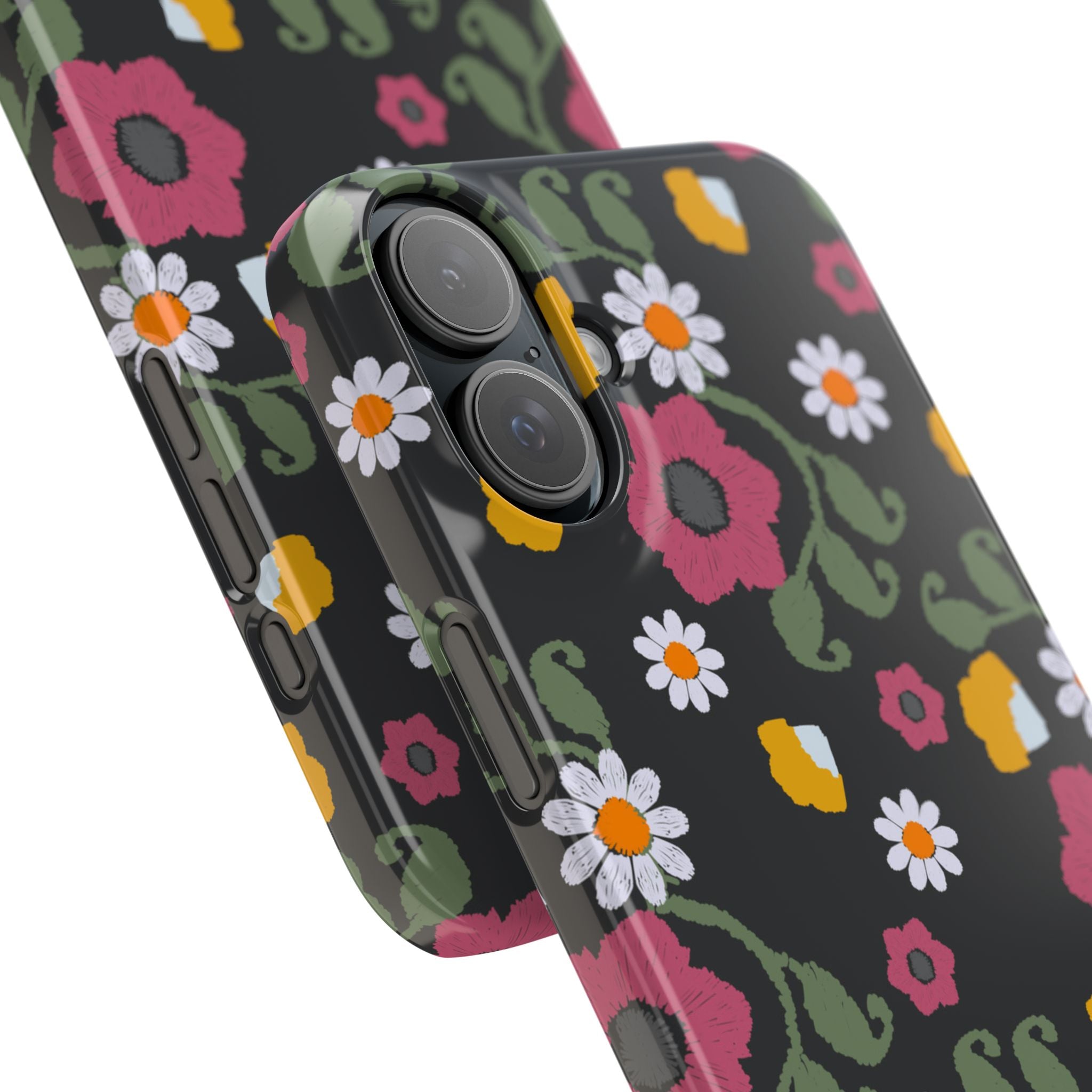 Floral Slim Phone Case, Black Flower Phone Cover, Stylish Phone Accessory, Gift for Her, Trendy Floral Case