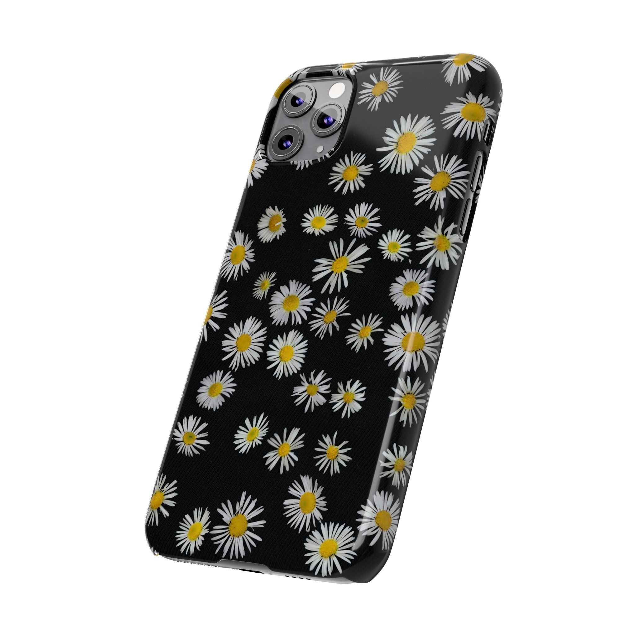 Daisy Pattern Slim Phone Case — Black Background Floral iPhone Case