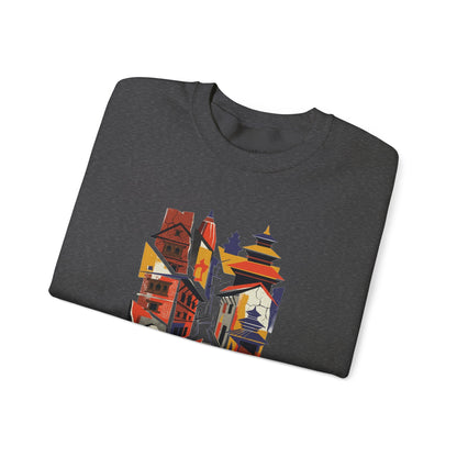 Architectural Cityscape Crewneck Sweatshirt — Abstract Urban Alley Art