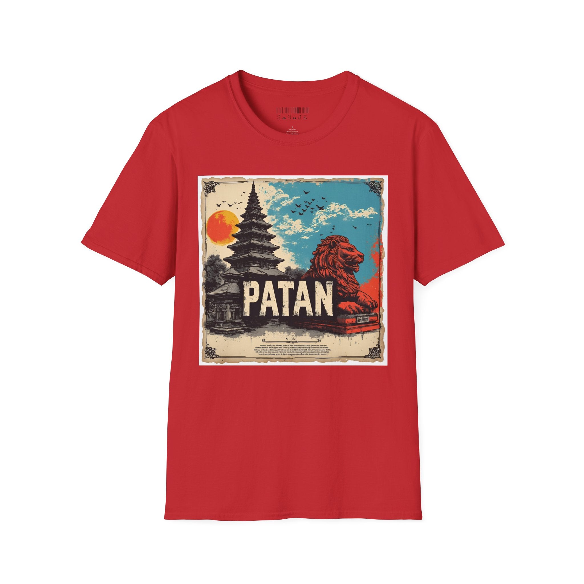 Patan City T-Shirt – Temple & Lion Graphic Tee, Nepali Cultural Heritage Design