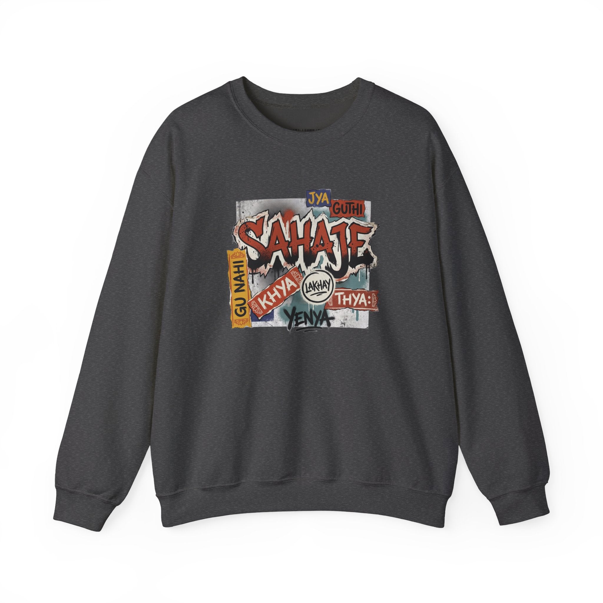 Crewneck Sweatshirt — 'Sahaje' Vintage Sticker Collage Graphic