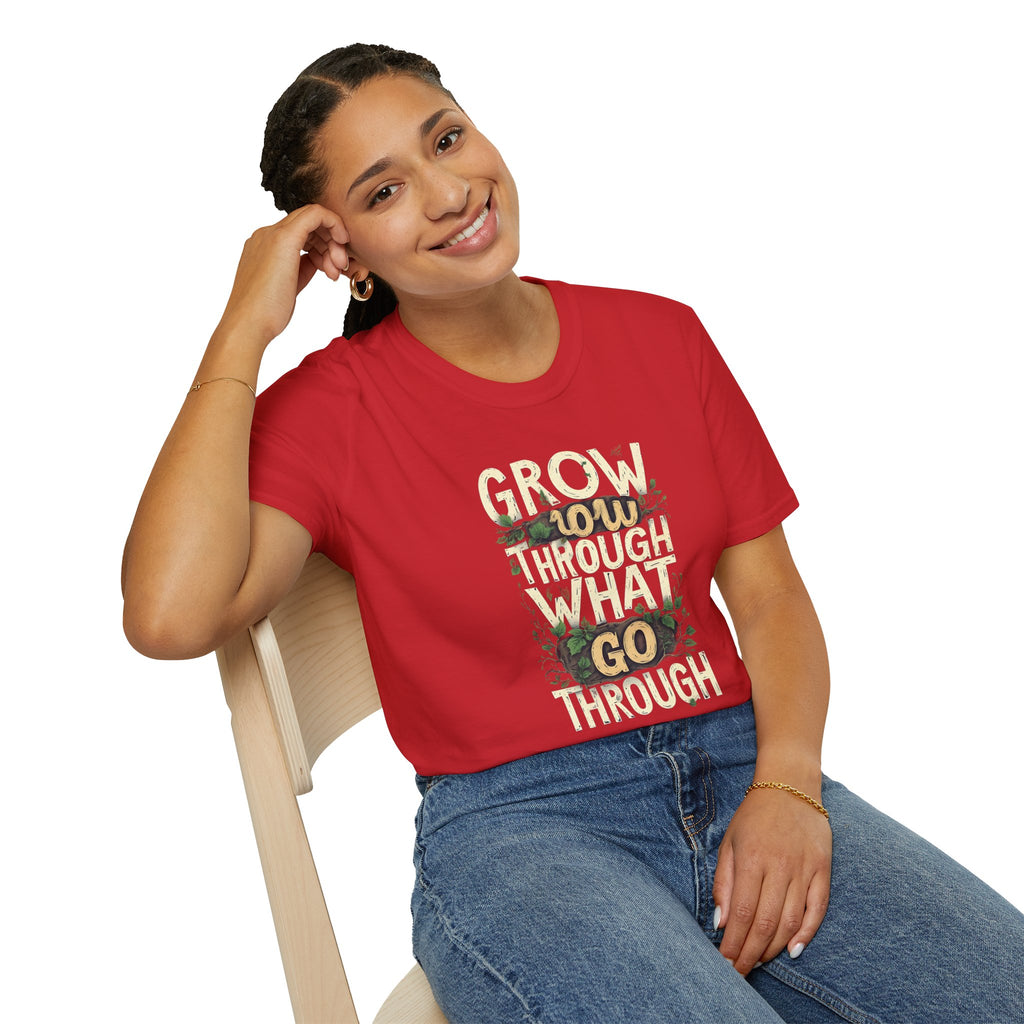T-Shirt — Floral 'Grow Slow, Go Through' Inspirational Graphic Tee