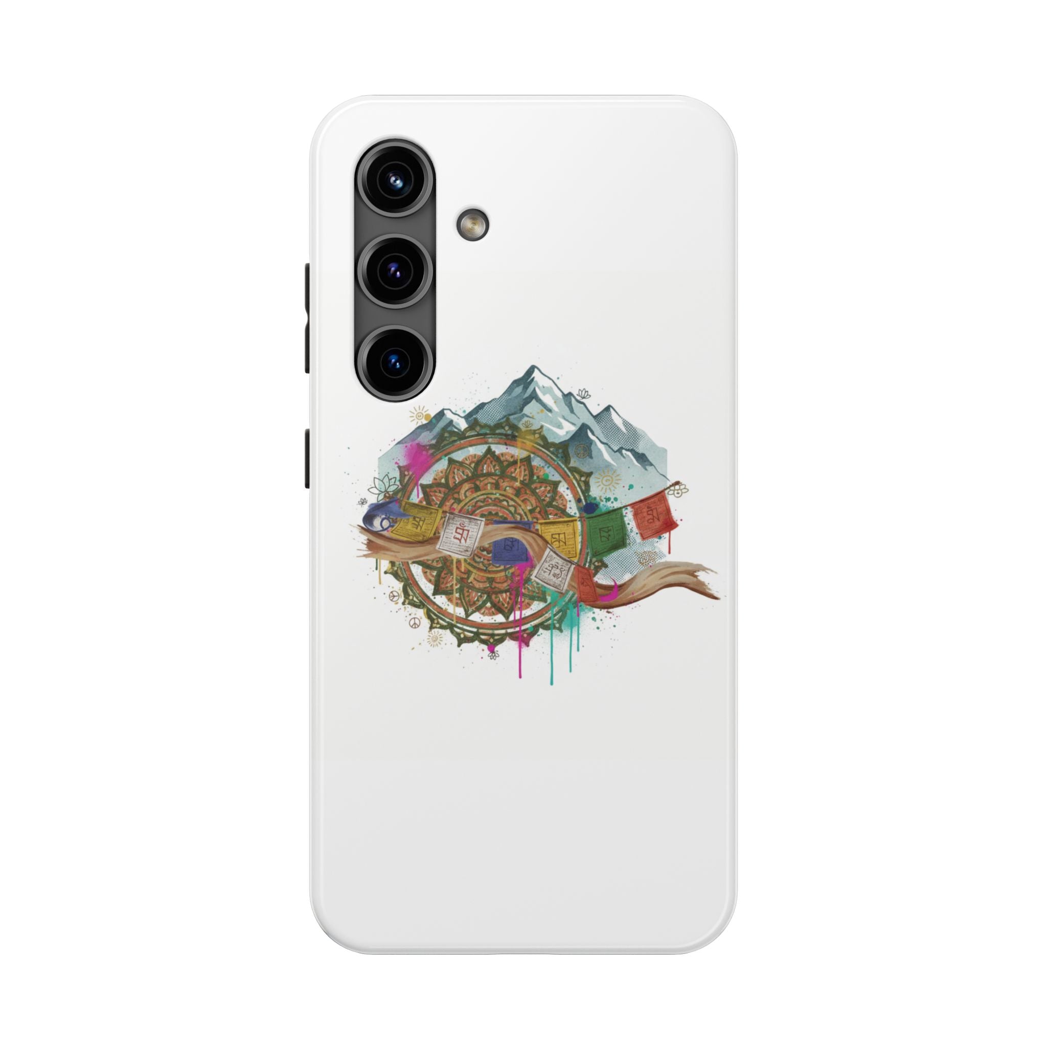 Mountain Compass Tough Phone Case with Prayer Flags & Fish Design
