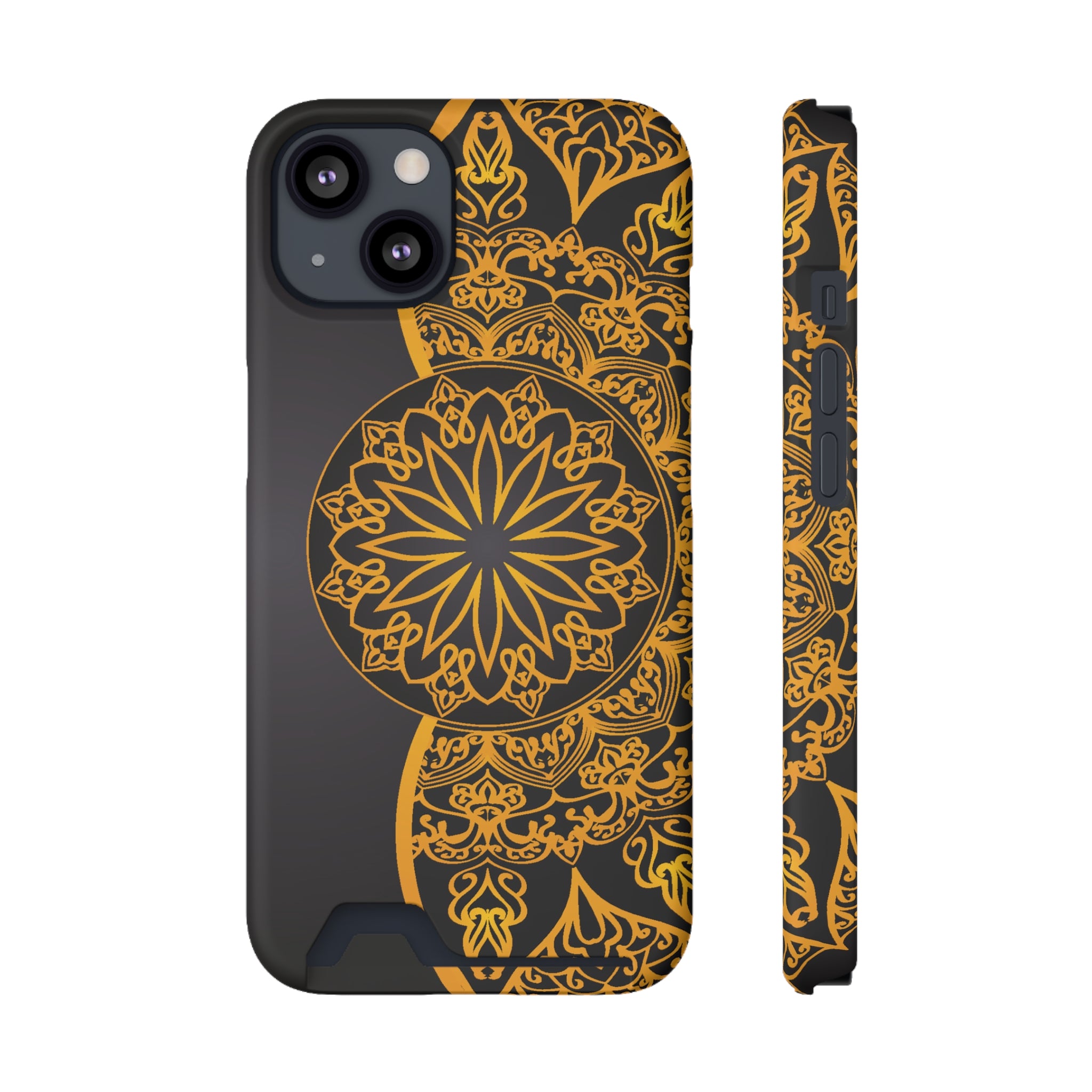 Elegant Mandala Phone Case With Card Holder, Boho Chic Gift, Smartphone Protector, Functional Accessory, Stylish Tech Decor