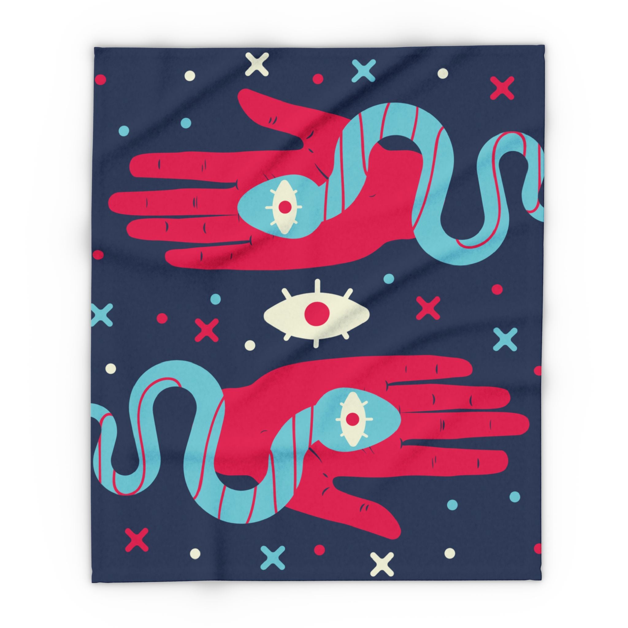Mystic Hands & Snake Fleece Blanket — Surreal Night Sky Throw