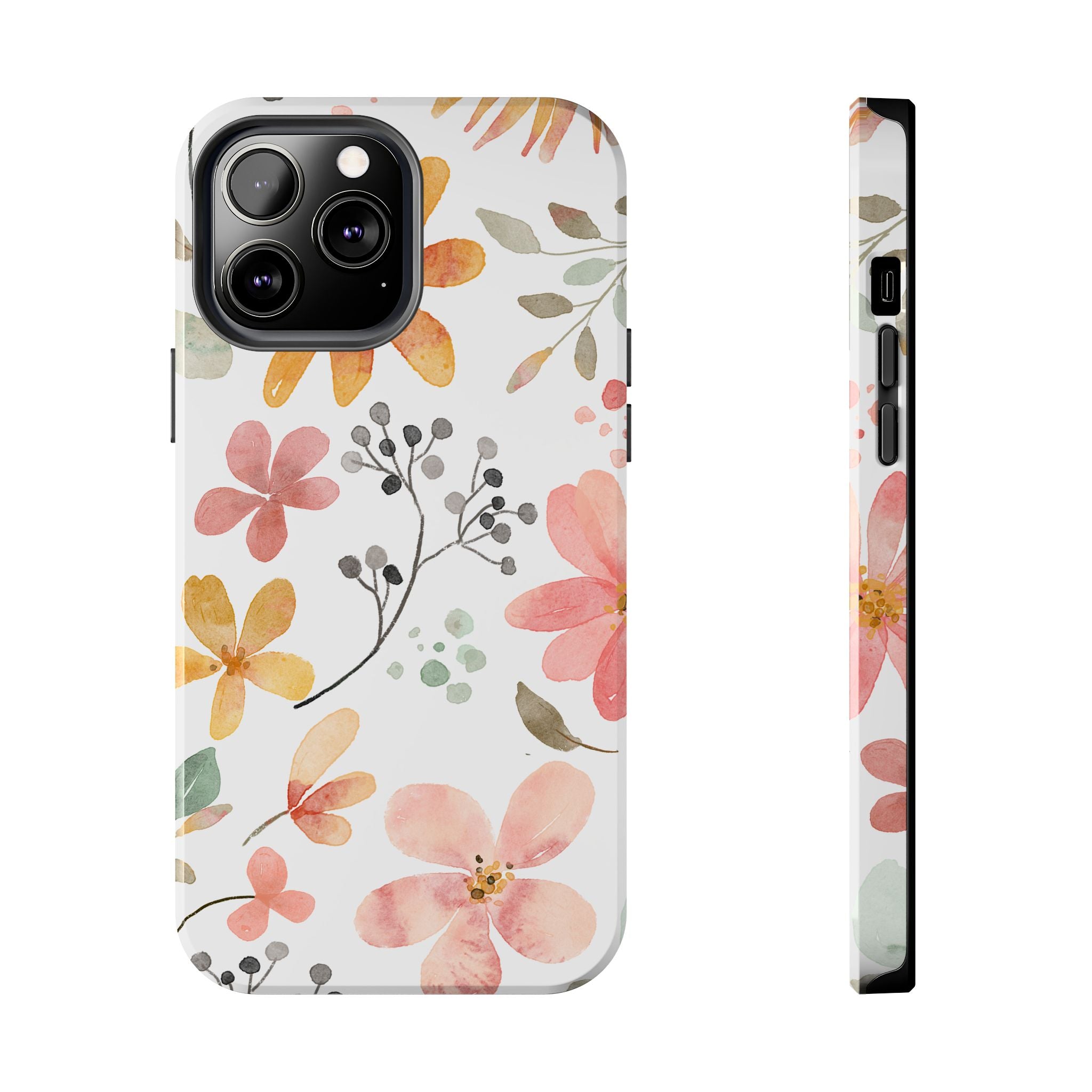 Floral Watercolor Tough Phone Case — Pink & Peach Botanical Protection