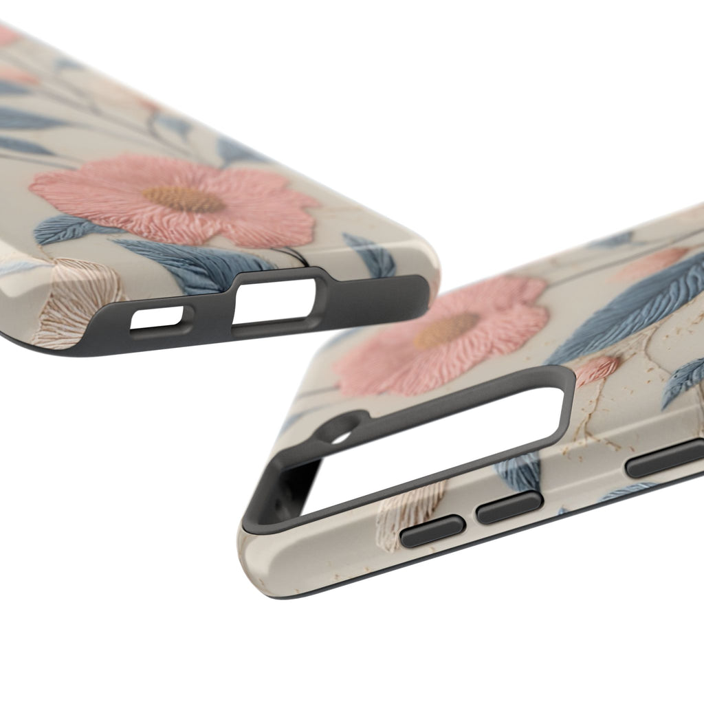 Floral Embroidered Tough Phone Case — Pink Blossom Protective Phone Cover
