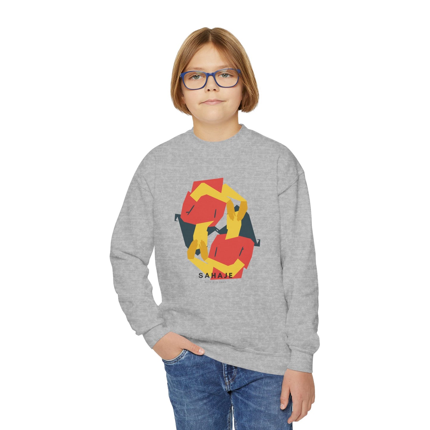 Abstract Geometric Crewneck Sweatshirt — Modern Colorblock Youth Pullover