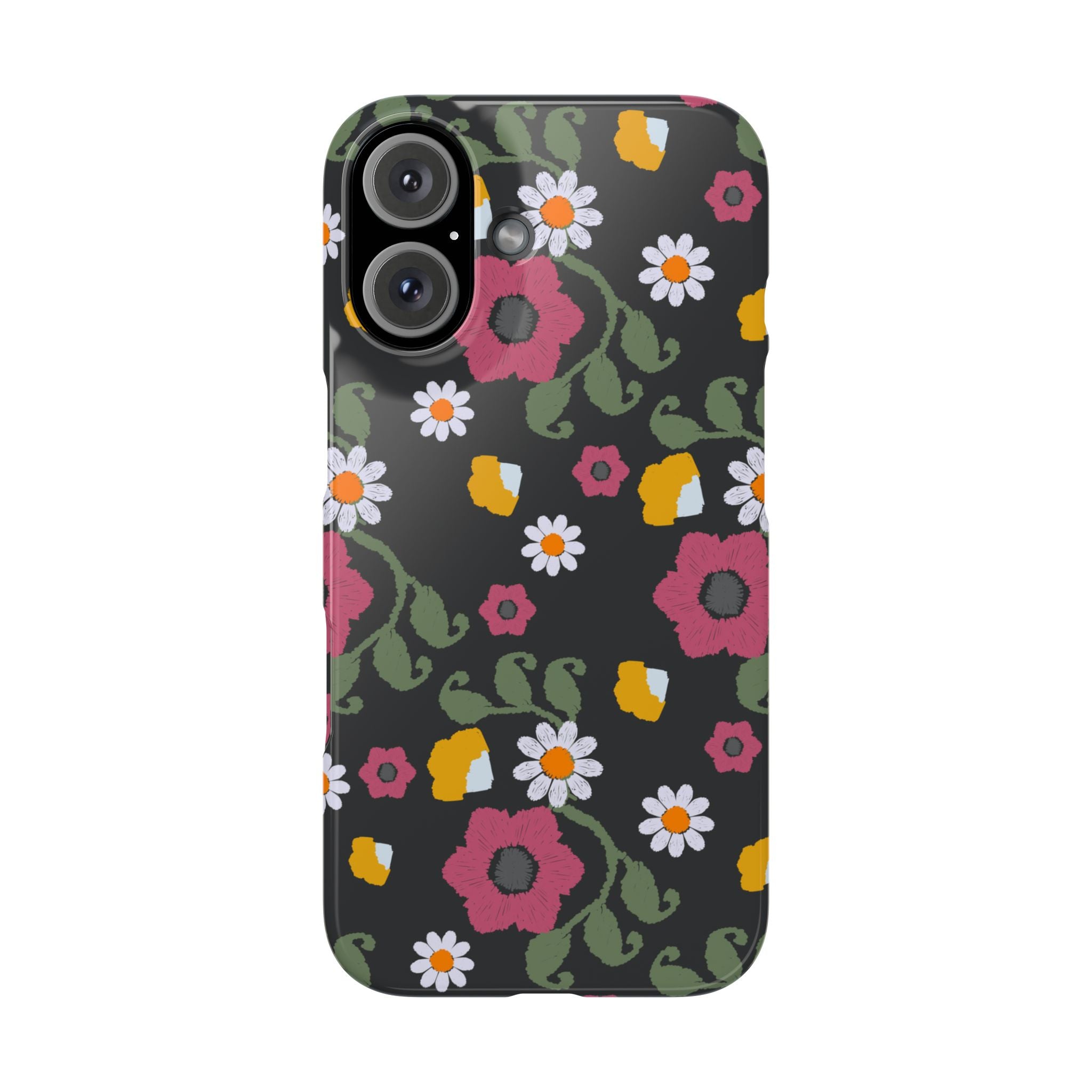 Floral Slim Phone Case, Black Flower Phone Cover, Stylish Phone Accessory, Gift for Her, Trendy Floral Case