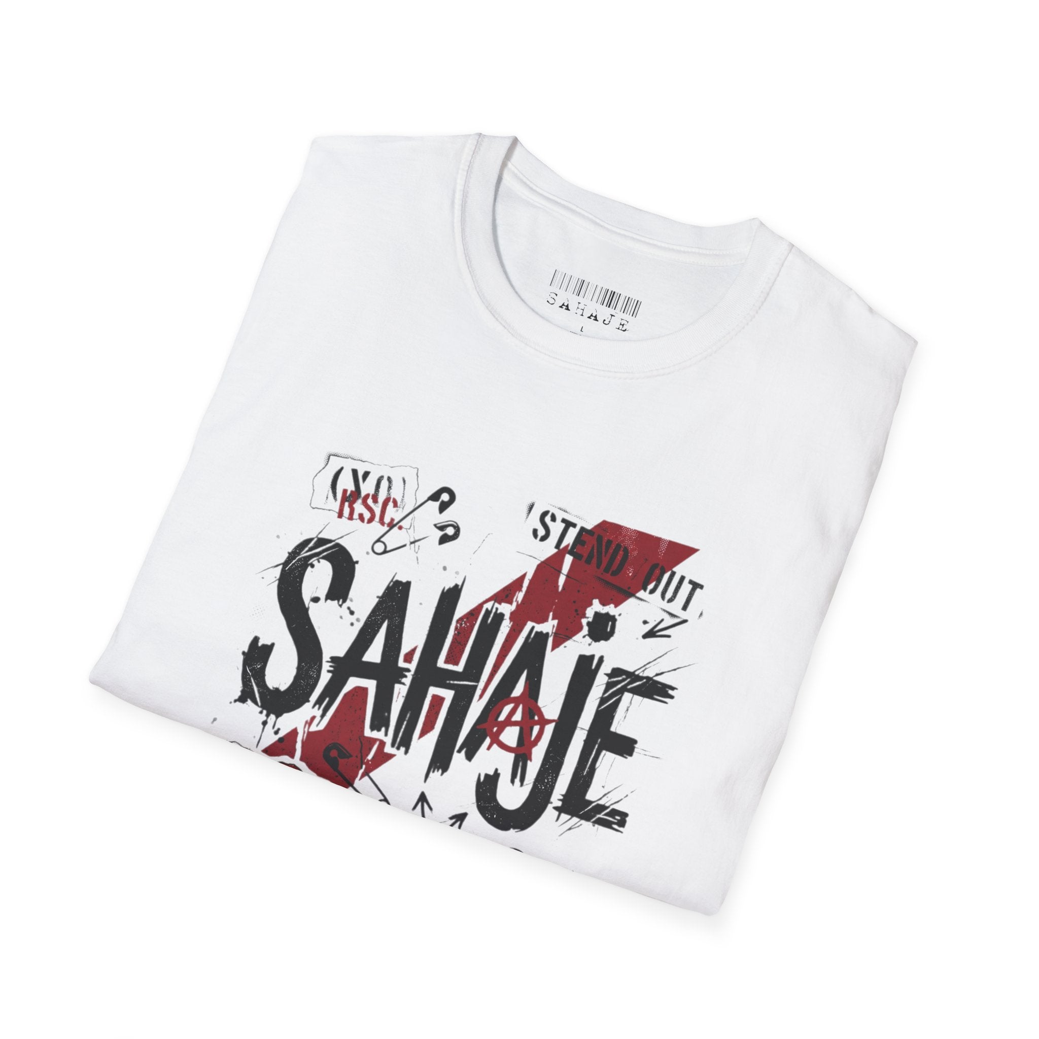 SAHAJE Graphic T‑Shirt — Distressed Red Accent Streetwear Tee