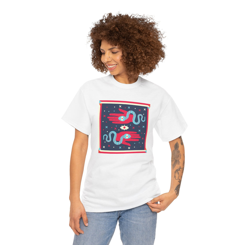 Retro Cosmic Hands T-Shirt — Mystic Hand & Snake Graphic Tee
