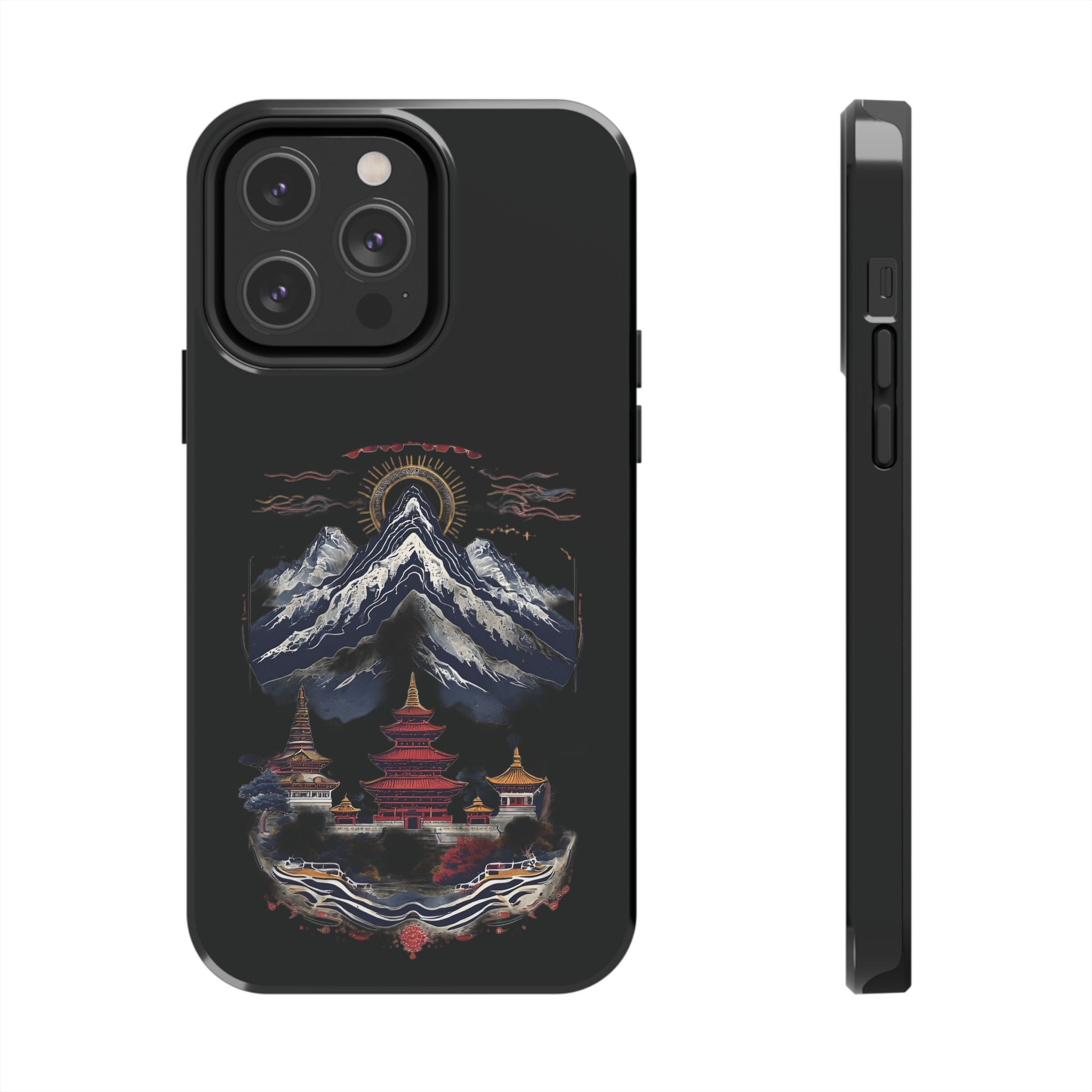 Mountain Temple Tough Phone Case — Japanese-Inspired Landscape Phone Cover