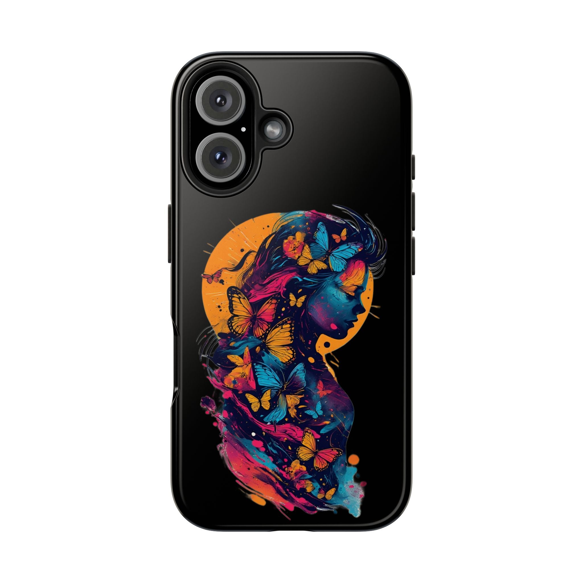 Butterfly Silhouette Tough Phone Case — Colorful Woman Art Protective Cover