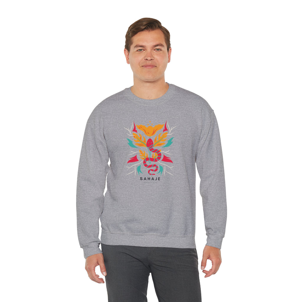 Sahajé Floral Snake Crewneck Sweatshirt — Colorful Botanical Serpent Graphic