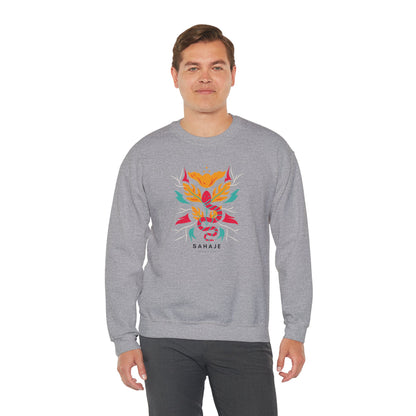 Sahajé Floral Snake Crewneck Sweatshirt — Colorful Botanical Serpent Graphic