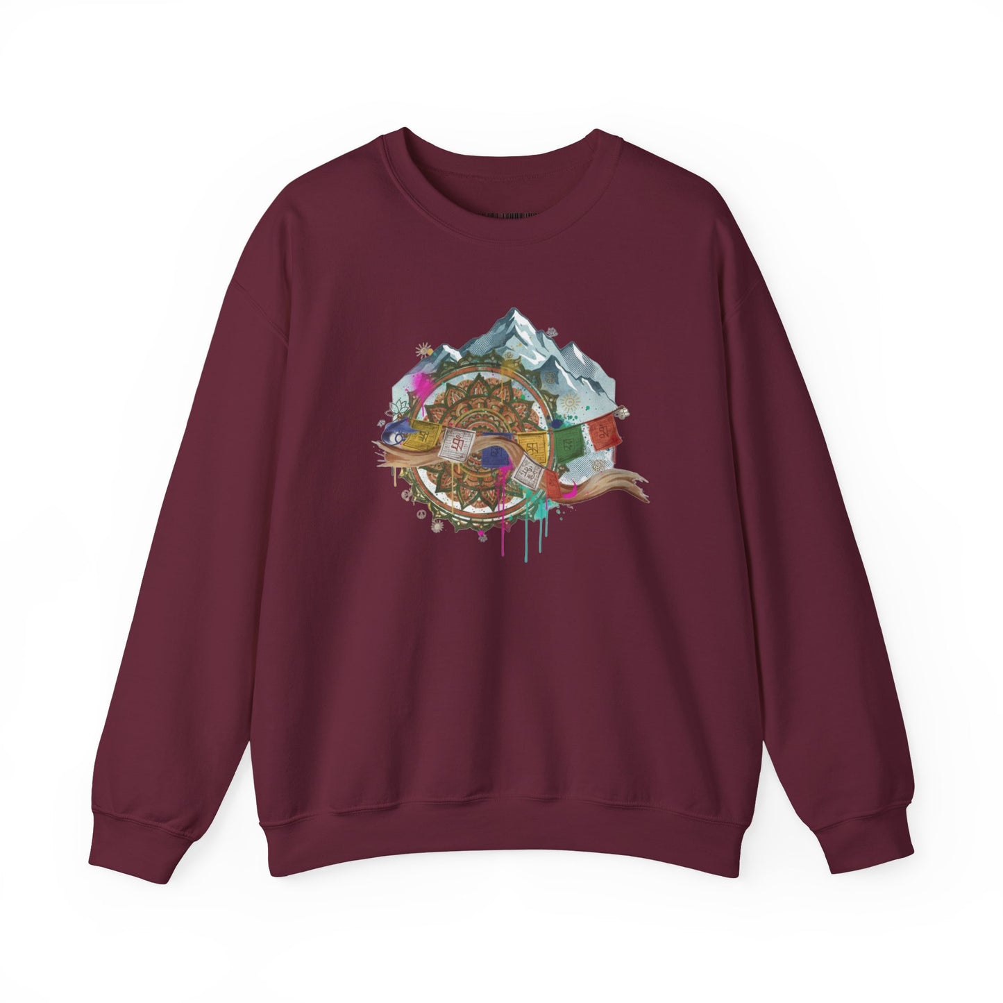 Adventure Mountain Crewneck Sweatshirt — Colorful Hiking Compass & Peaks Design