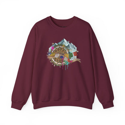 Adventure Mountain Crewneck Sweatshirt — Colorful Hiking Compass & Peaks Design