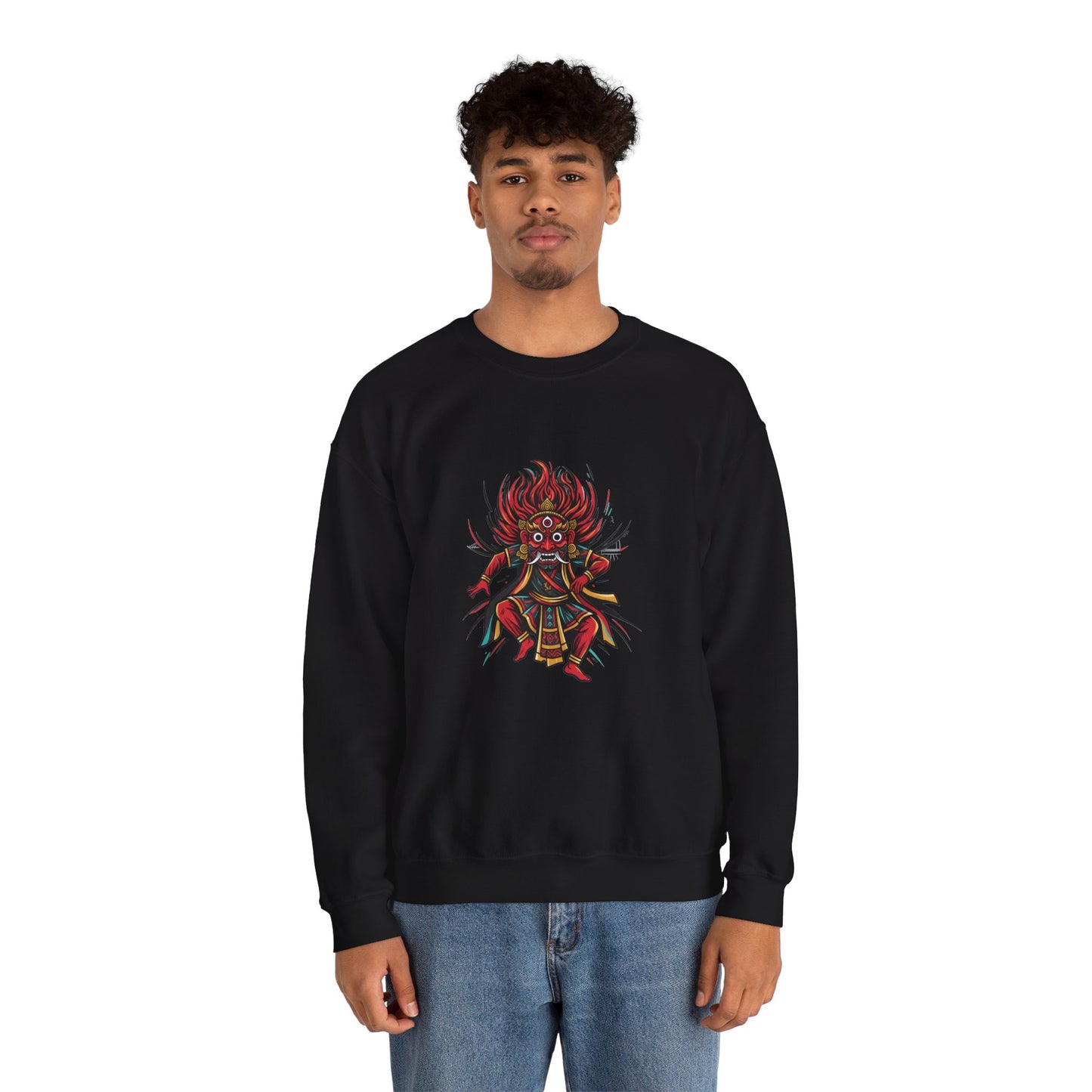 Crewneck Sweatshirt — Red Demon Guardian Graphic