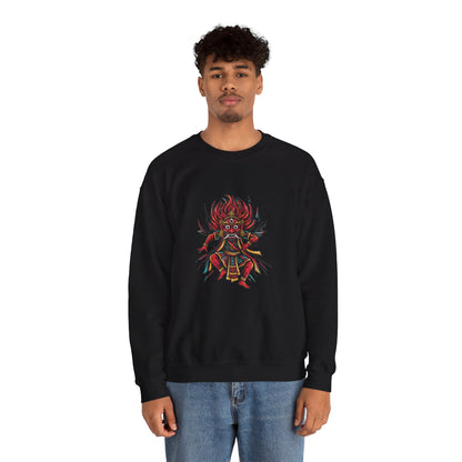 Crewneck Sweatshirt — Red Demon Guardian Graphic