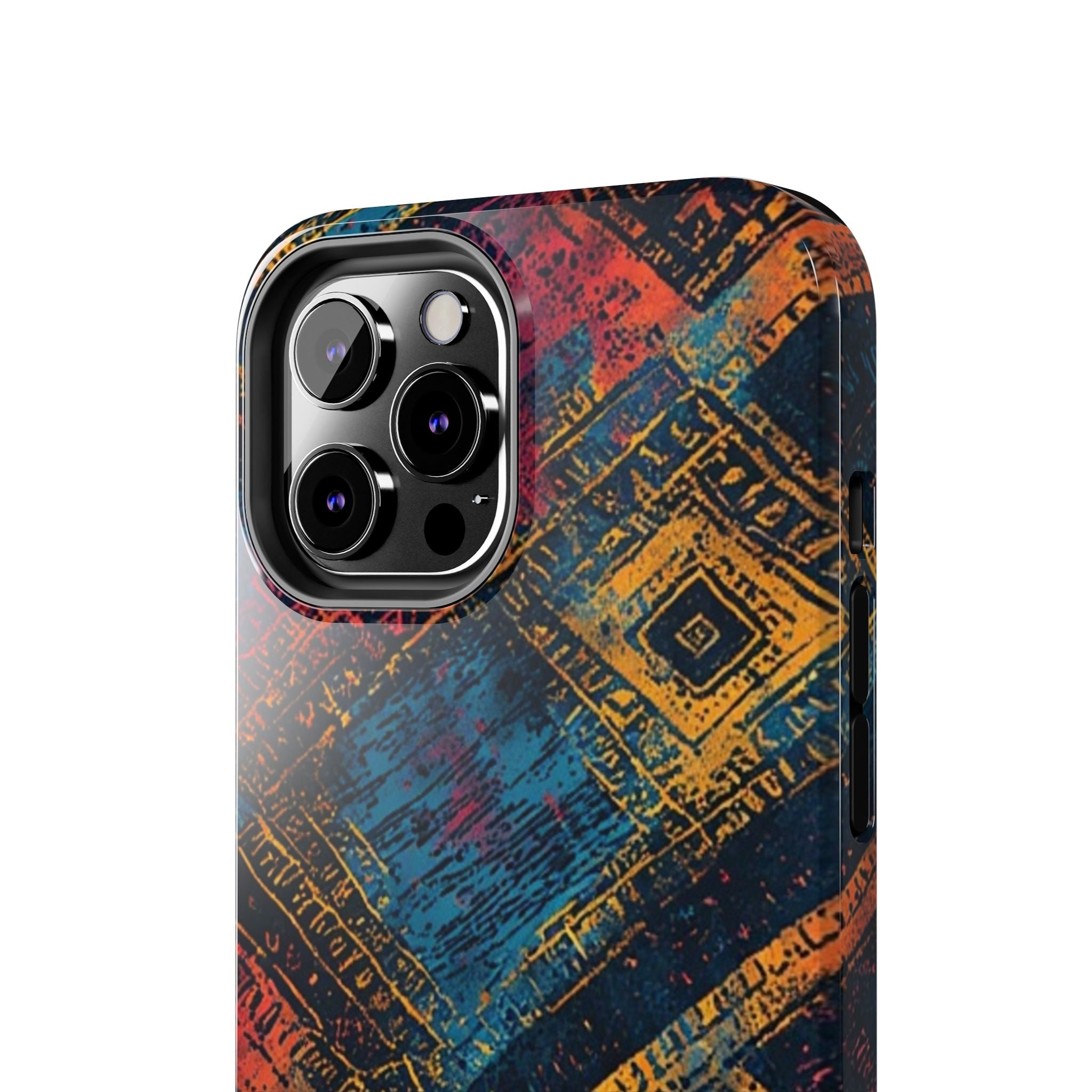 Tough Phone Case – Abstract Rustic Geometric Design (Blue, Orange, Magenta)