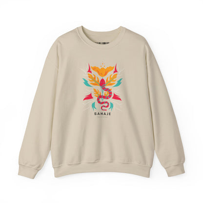 Sahajé Floral Snake Crewneck Sweatshirt — Colorful Botanical Serpent Graphic